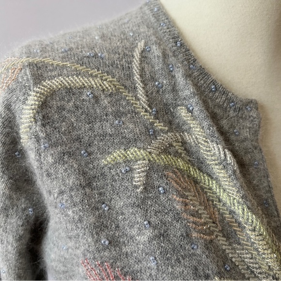 SOLD WHITE + WARREN CARDIGAN S BEADED FLORAL LAMBSWOOL ANGORA RABBIT HAIR - Picture 7 of 13